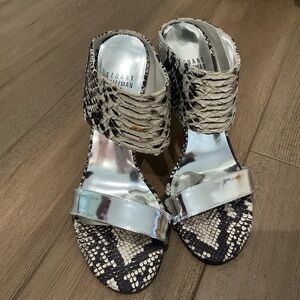 Stuart Weitzman Black and Silver Snakeskin Heels